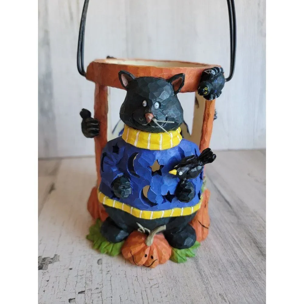 Unique ceramic rustic hat tea light holder Lantern spider pumpkin Halloween home - Picture 2 of 11
